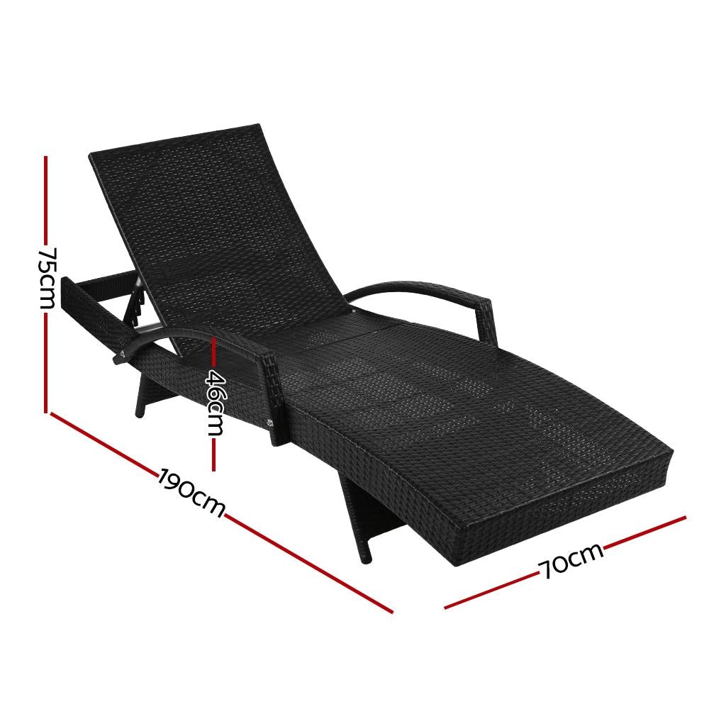 Outdoor Sun Lounge Chair with Cushion - Black - Outdoorium