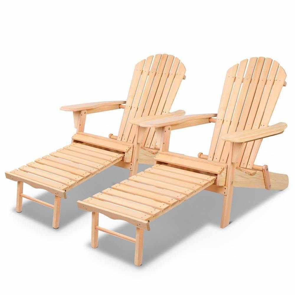 Gardeon 2PC Adirondack Outdoor Chairs Wooden Sun Lounge Patio Furniture Garden Natural | Outdoorium
