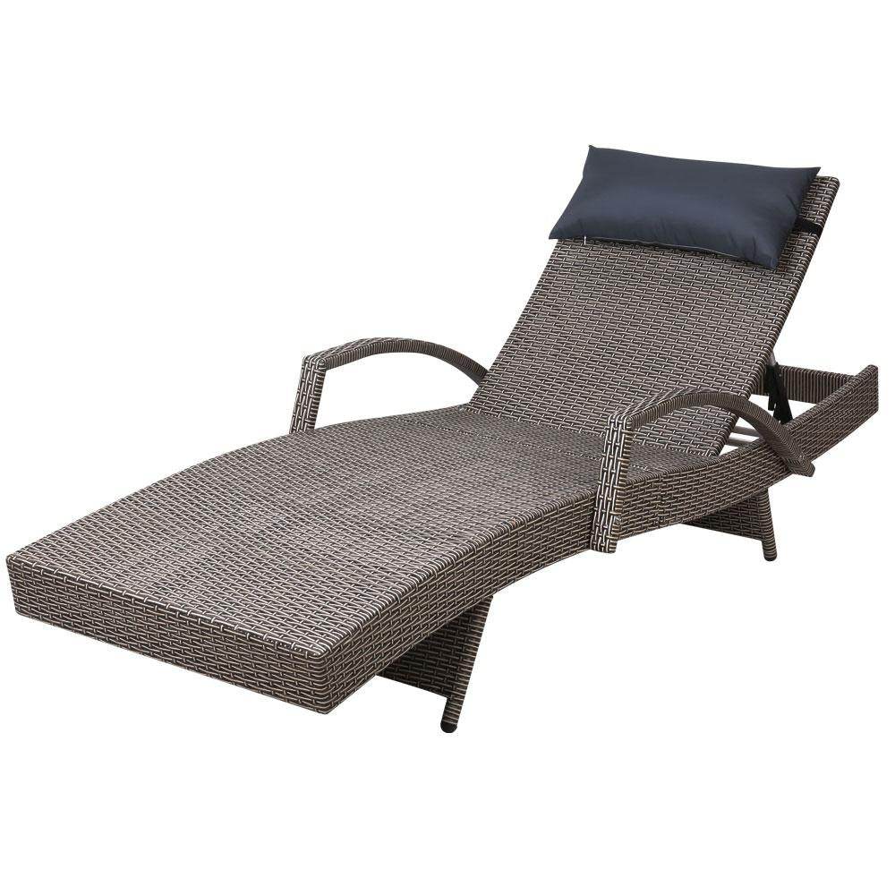 Gardeon Sun Lounge Wicker Lounger Outdoor Furniture Beach Armchair Adjustable Grey&Beige | Outdoorium