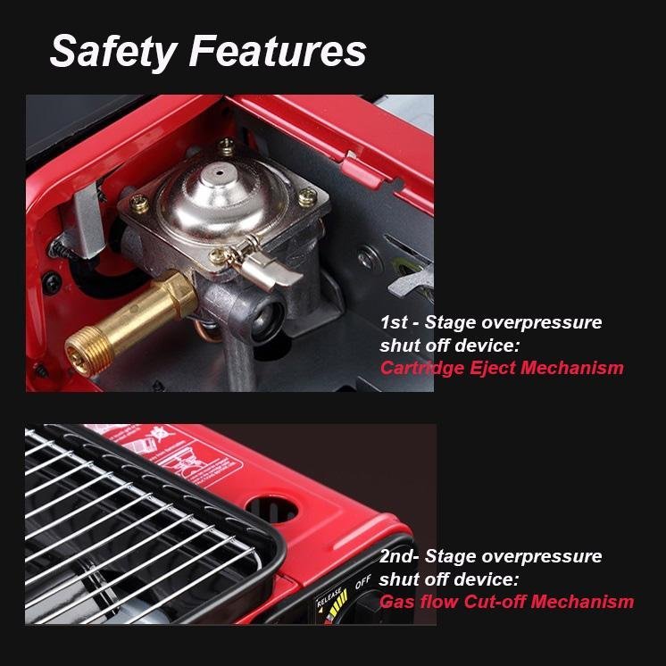 Portable Gas Stove Burner Butane BBQ Camping Gas Cooker With Non Stick Plate Red without Fish Pan and Lid - Outdoorium