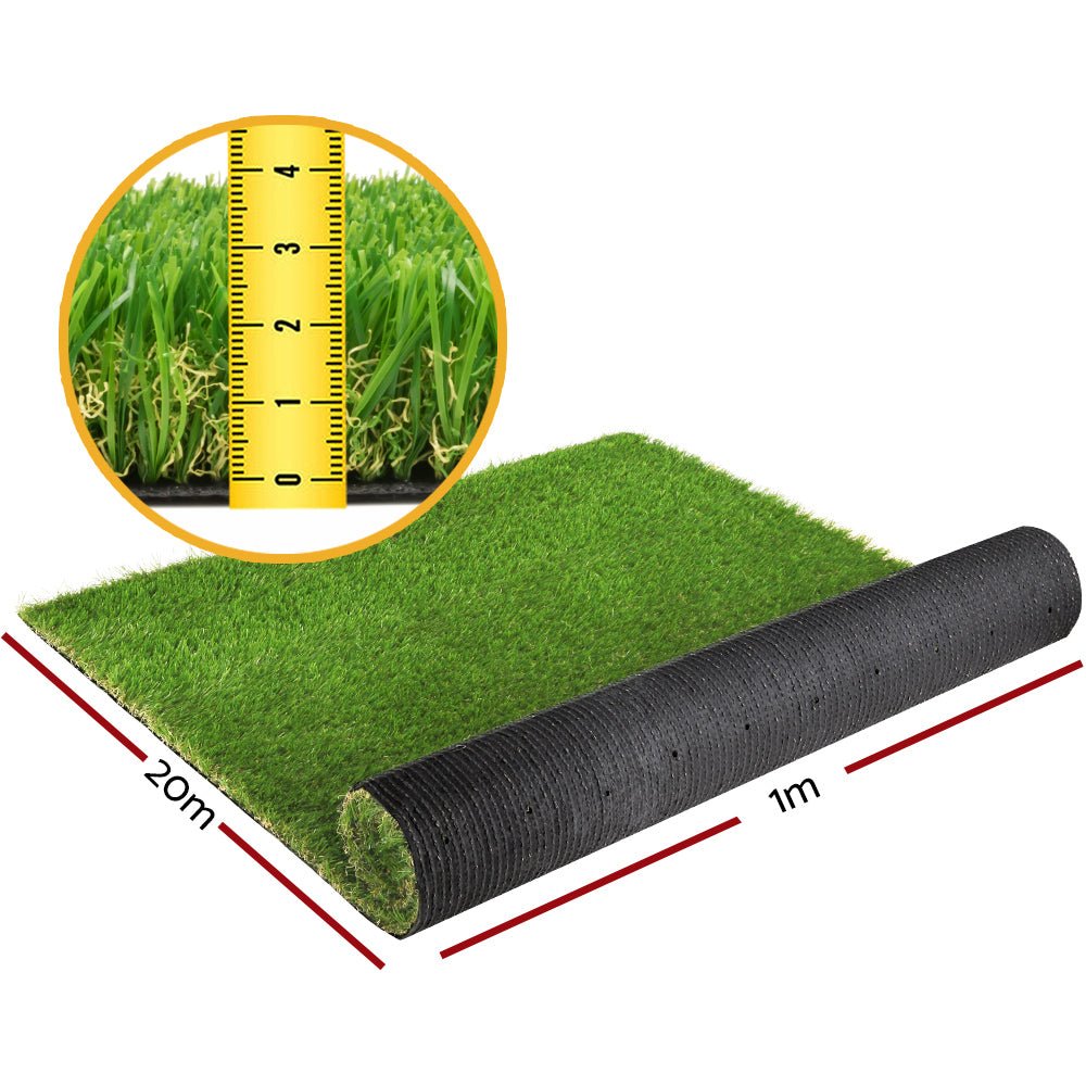 Primeturf Artificial Grass 30mm 1mx20m 20sqm Synthetic Fake Turf Plants Plastic Lawn 4-coloured - Outdoorium