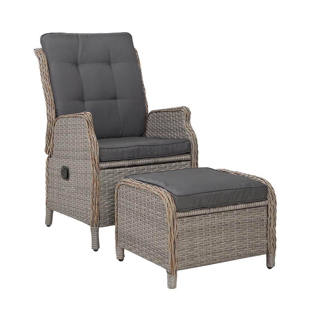 Gardeon Recliner Chair Sun lounge Wicker Lounger Outdoor Furniture Patio Adjustable Grey | Outdoorium