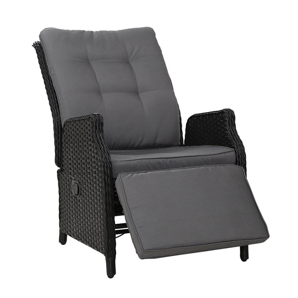 Gardeon Recliner Chairs Sun lounge Wicker Lounger Outdoor Furniture Patio Adjustable Black | Outdoorium