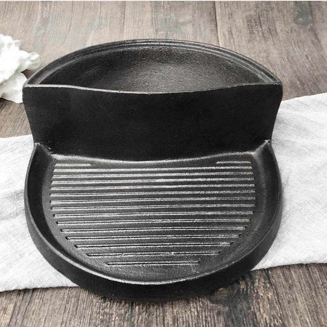 SOGA 2 in 1 Cast Iron Ribbed Fry Pan Skillet Griddle BBQ and Steamboat Hot Pot | Outdoorium