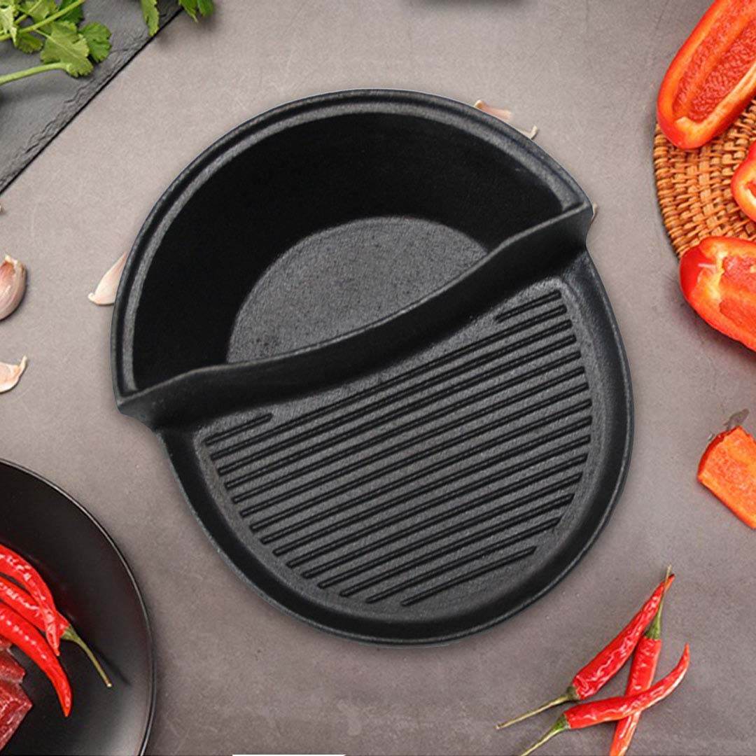 SOGA 2 in 1 Cast Iron Ribbed Fry Pan Skillet Griddle BBQ and Steamboat Hot Pot | Outdoorium