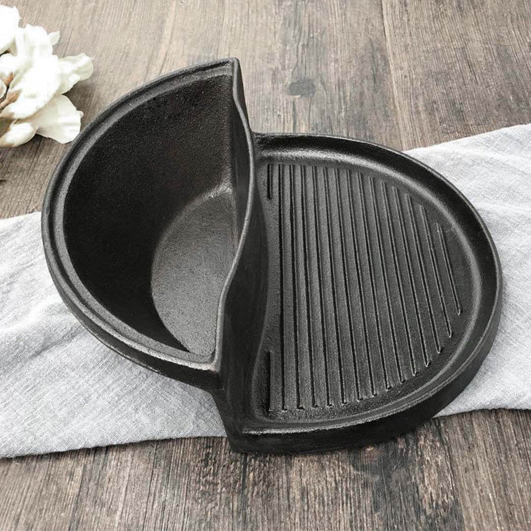SOGA 2 in 1 Cast Iron Ribbed Fry Pan Skillet Griddle BBQ and Steamboat Hot Pot | Outdoorium
