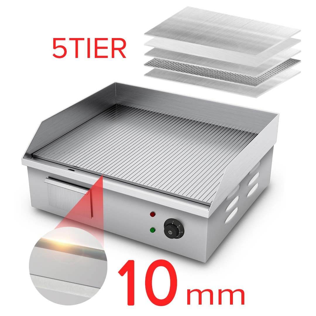 SOGA 2200W Stainless Steel Ribbed Griddle Commercial Grill BBQ Hot Plate 56*48*23 | Outdoorium