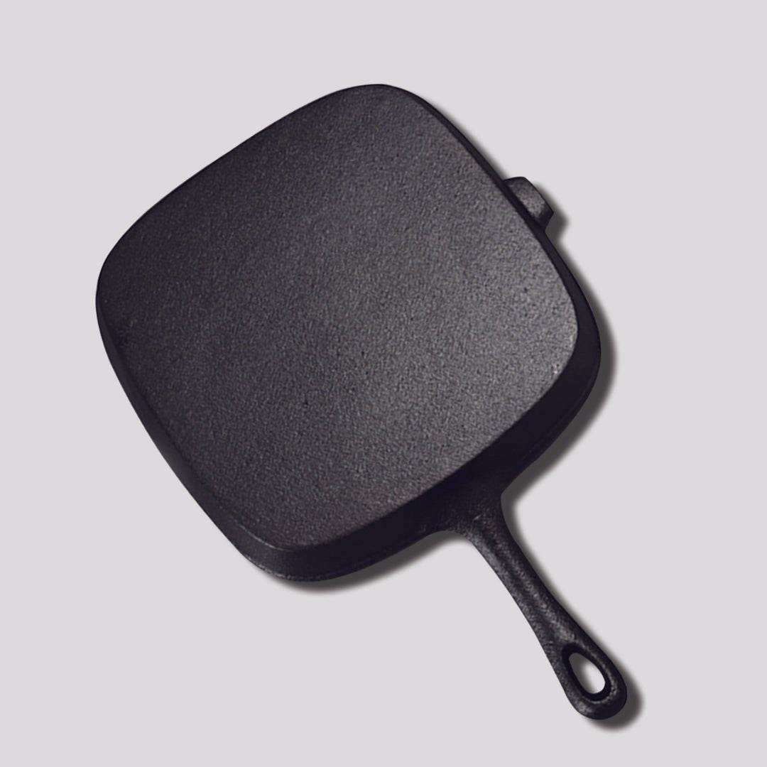 SOGA 23.5cm Square Ribbed Cast Iron Frying Pan Skillet Steak Sizzle Platter with Handle | Outdoorium