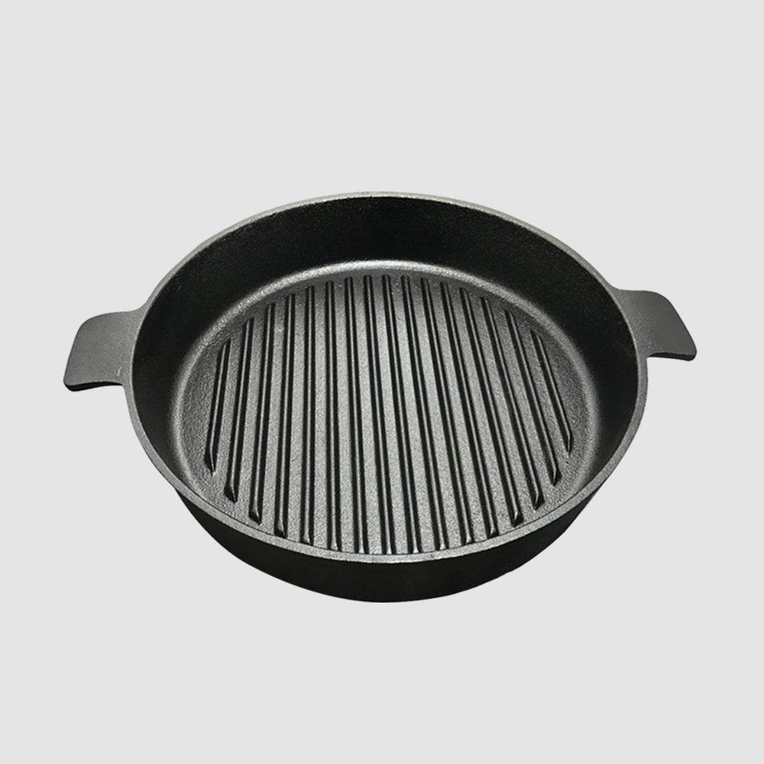 SOGA 25cm Round Ribbed Cast Iron Frying Pan Skillet Steak Sizzle Platter with Handle | Outdoorium