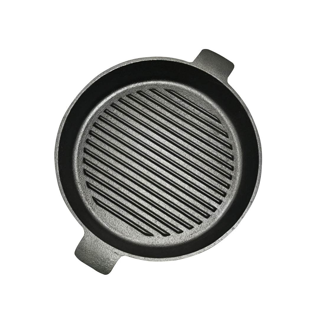 SOGA 26cm Round Ribbed Cast Iron Frying Pan Skillet Steak Sizzle Platter with Handle | Outdoorium