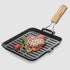 SOGA 28cm Ribbed Cast Iron Square Steak Frying Grill Skillet Pan with Folding Wooden Handle | Outdoorium