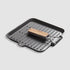 SOGA 28cm Ribbed Cast Iron Square Steak Frying Grill Skillet Pan with Folding Wooden Handle | Outdoorium