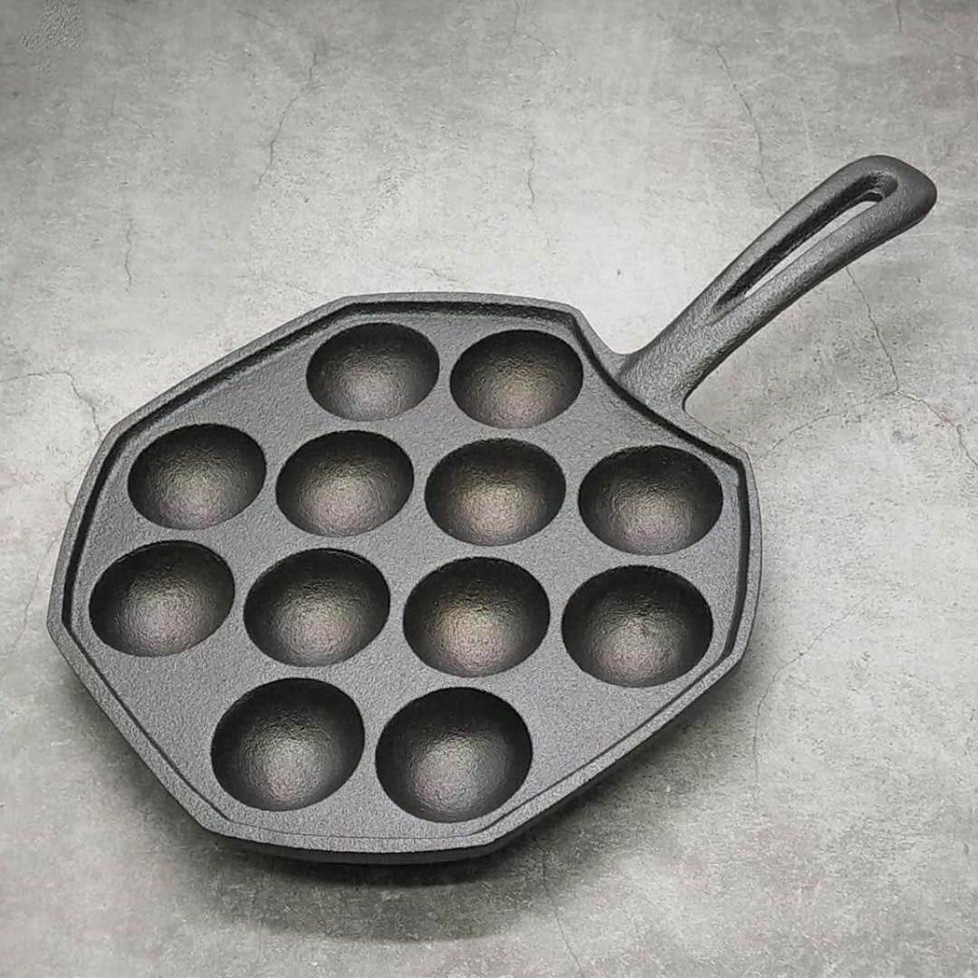 SOGA 2X 18CM Cast Iron Takoyaki Fry Pan Octopus Balls Maker 12 Hole Cavities Grill Mold | Outdoorium