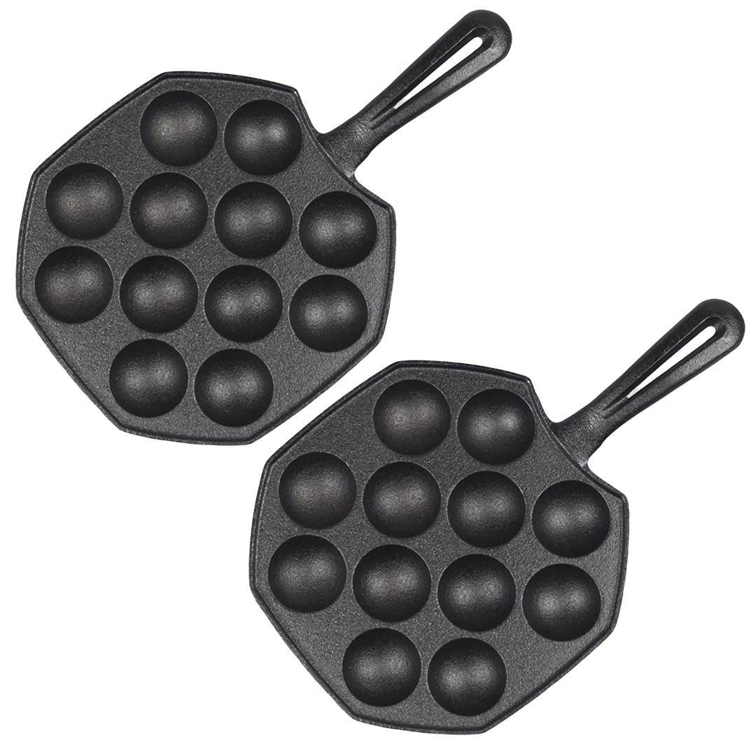 SOGA 2X 18CM Cast Iron Takoyaki Fry Pan Octopus Balls Maker 12 Hole Cavities Grill Mold | Outdoorium