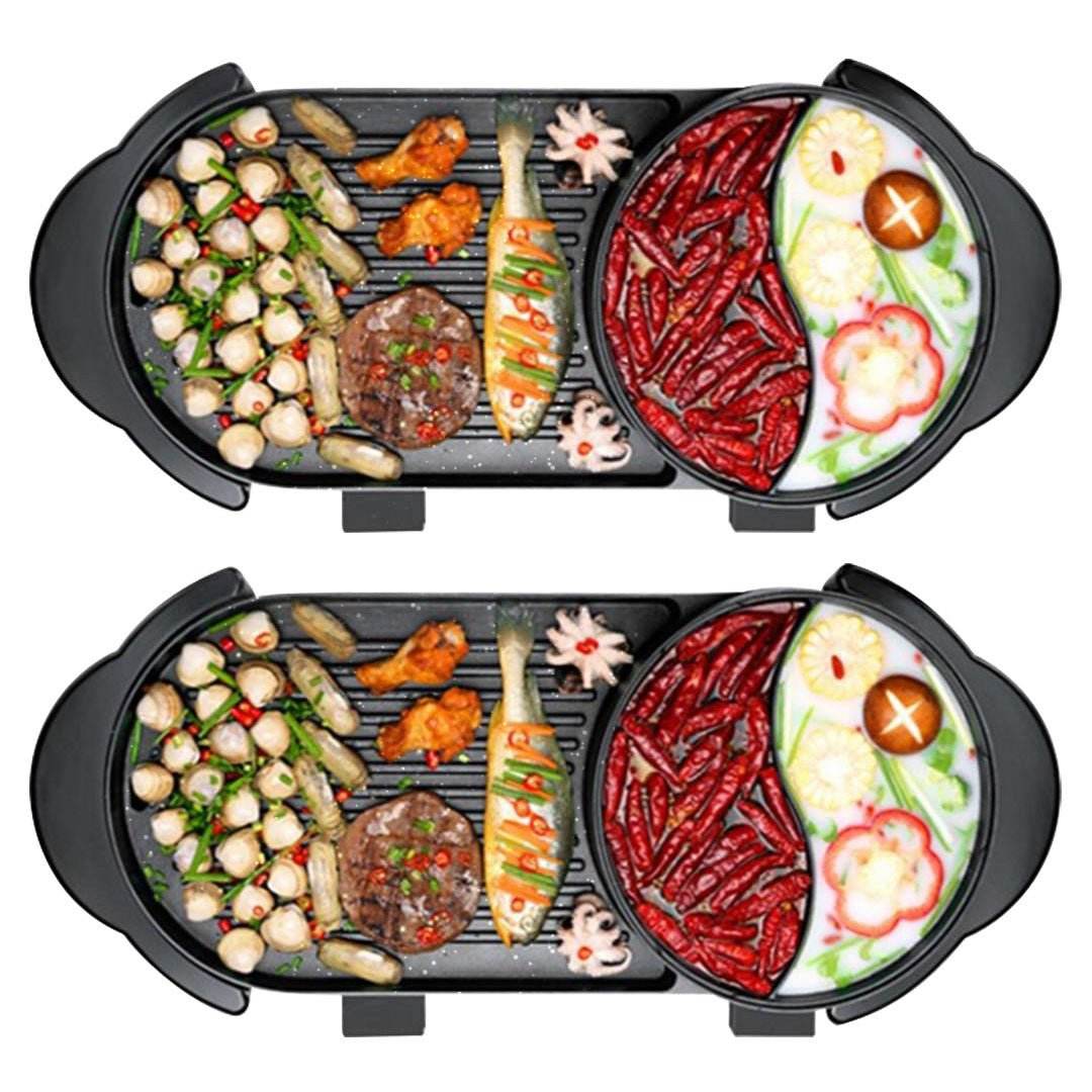 SOGA 2X 2 in 1 Electric Non - Stick BBQ Teppanyaki Grill Plate Steamboat Dual Sided Hotpot | Outdoorium