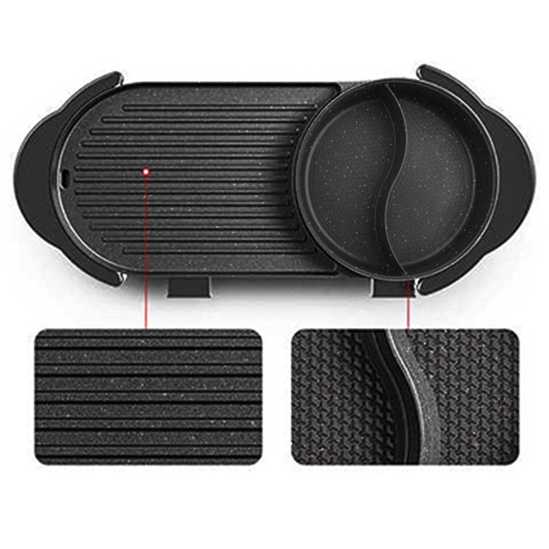 SOGA 2X 2 in 1 Electric Non - Stick BBQ Teppanyaki Grill Plate Steamboat Dual Sided Hotpot | Outdoorium