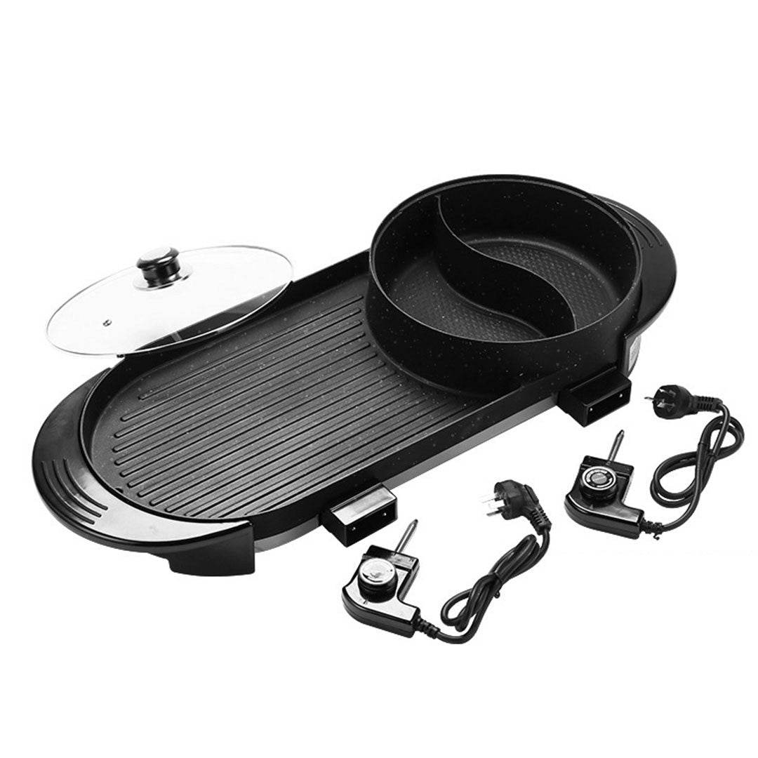 SOGA 2X 2 in 1 Electric Non - Stick BBQ Teppanyaki Grill Plate Steamboat Dual Sided Hotpot | Outdoorium