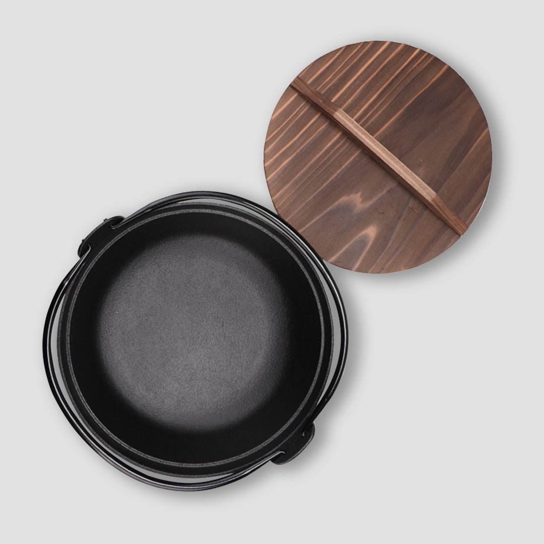 SOGA 2X 29cm Cast Iron Japanese Style Sukiyaki Tetsu Nabe Shabu Hot Pot with Wooden Lid | Outdoorium