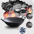 SOGA 2X 36CM Commercial Cast Iron Wok FryPan with Wooden Lid Fry Pan | Outdoorium