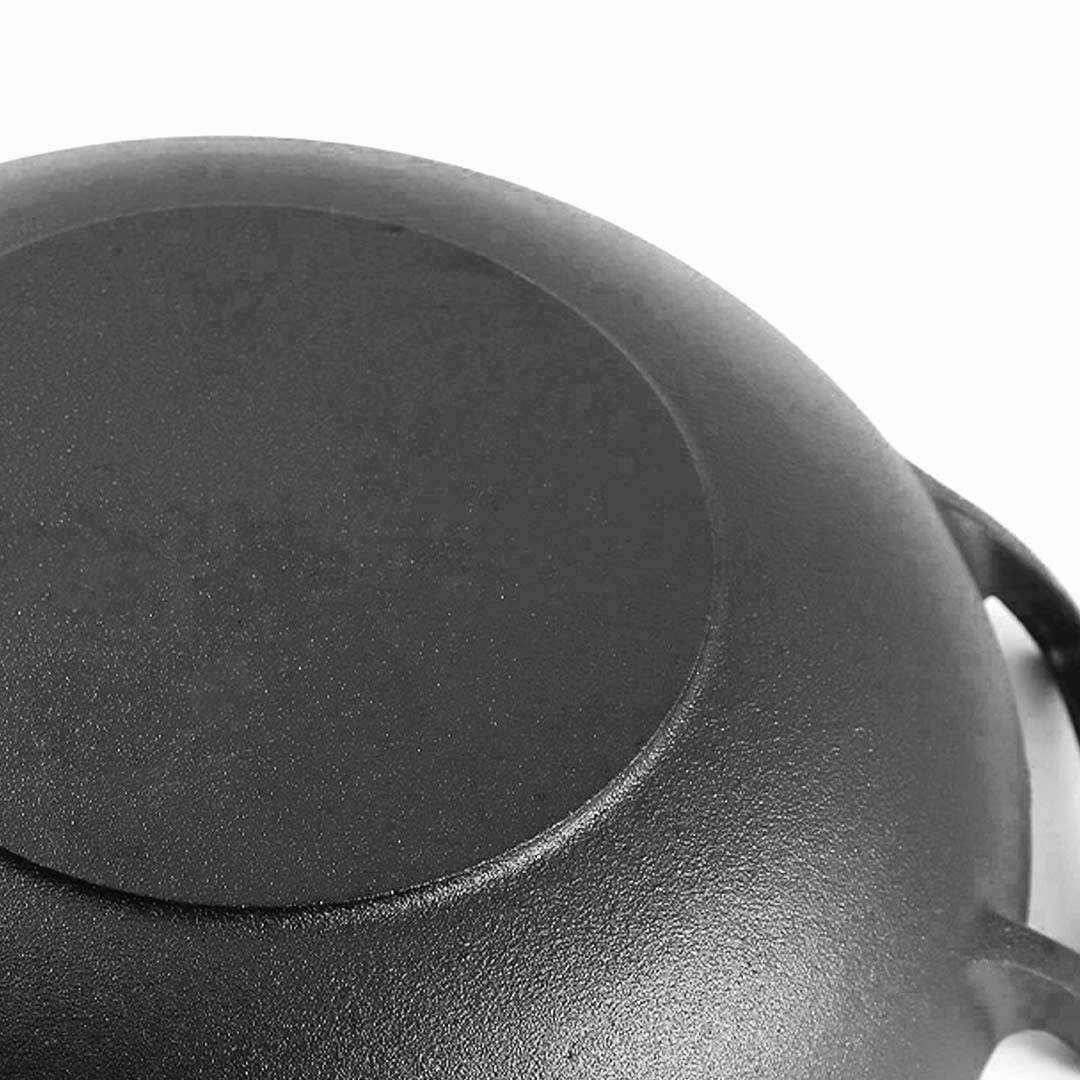 SOGA 2X 36CM Commercial Cast Iron Wok FryPan with Wooden Lid Fry Pan | Outdoorium