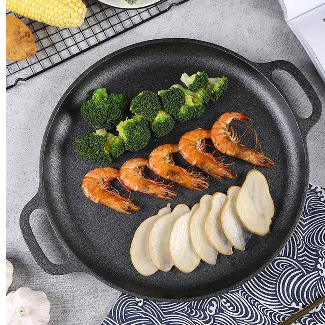 SOGA 2x Cast Iron Frying Pan Skillet Coating Steak Sizzle Platter 30cm | Outdoorium