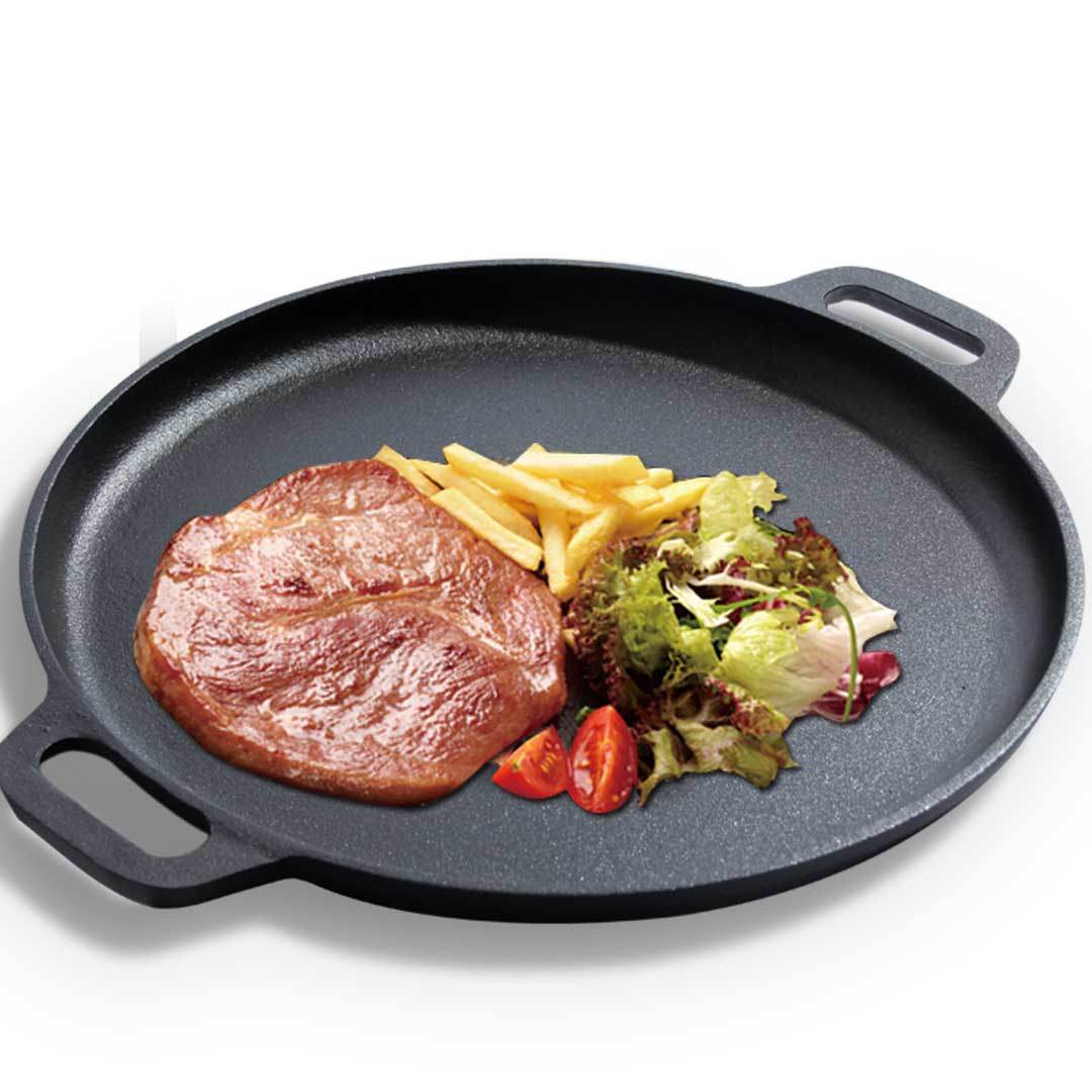 SOGA Cast Iron Frying Pan Skillet Coating Steak Sizzle Platter 30cm | Outdoorium