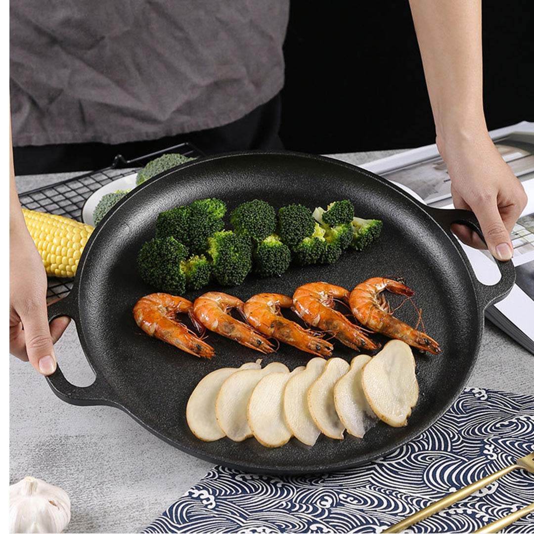 SOGA Cast Iron Frying Pan Skillet Coating Steak Sizzle Platter 30cm | Outdoorium