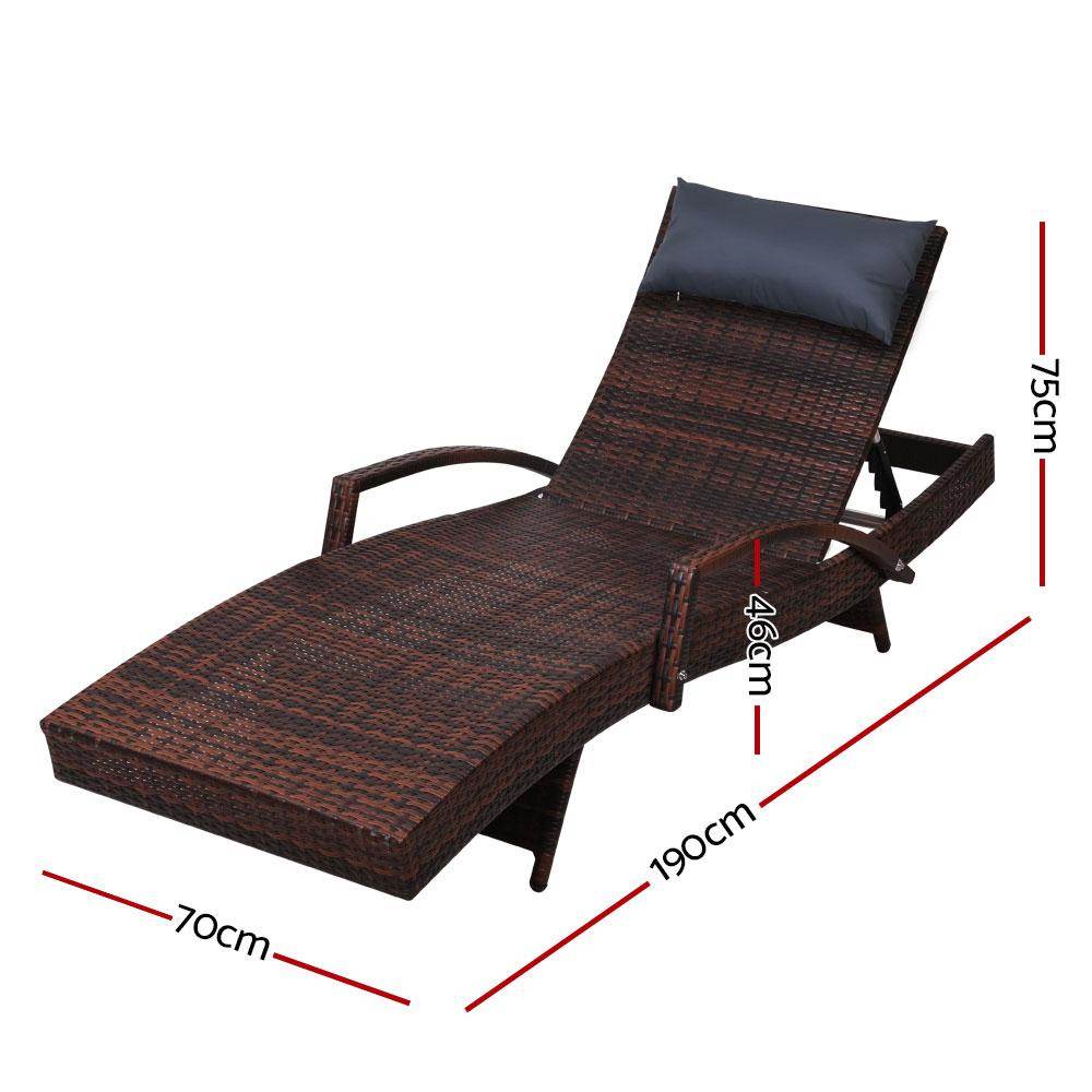 Gardeon 2x Sun Lounge Wicker Lounger Outdoor Furniture Beach Chair Armrest Adjustable Brown | Outdoorium