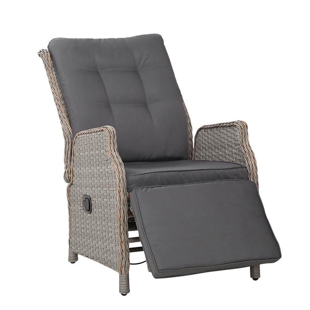 Gardeon Recliner Chairs Sun lounge Wicker Lounger Outdoor Furniture Patio Adjustable Grey | Outdoorium
