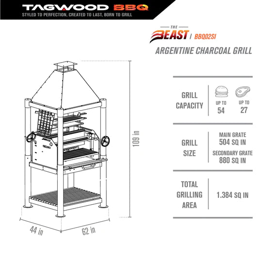 Tagwood BBQ Argentine Wood Fire &amp; Charcoal Grill | BBQ02SI - Outdoorium