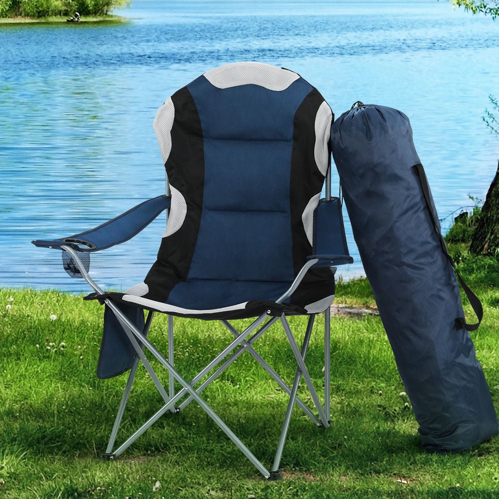 Weisshorn 2X Camping Chairs Folding Arm Chair Portable Camping Garden Fishing - Outdoorium