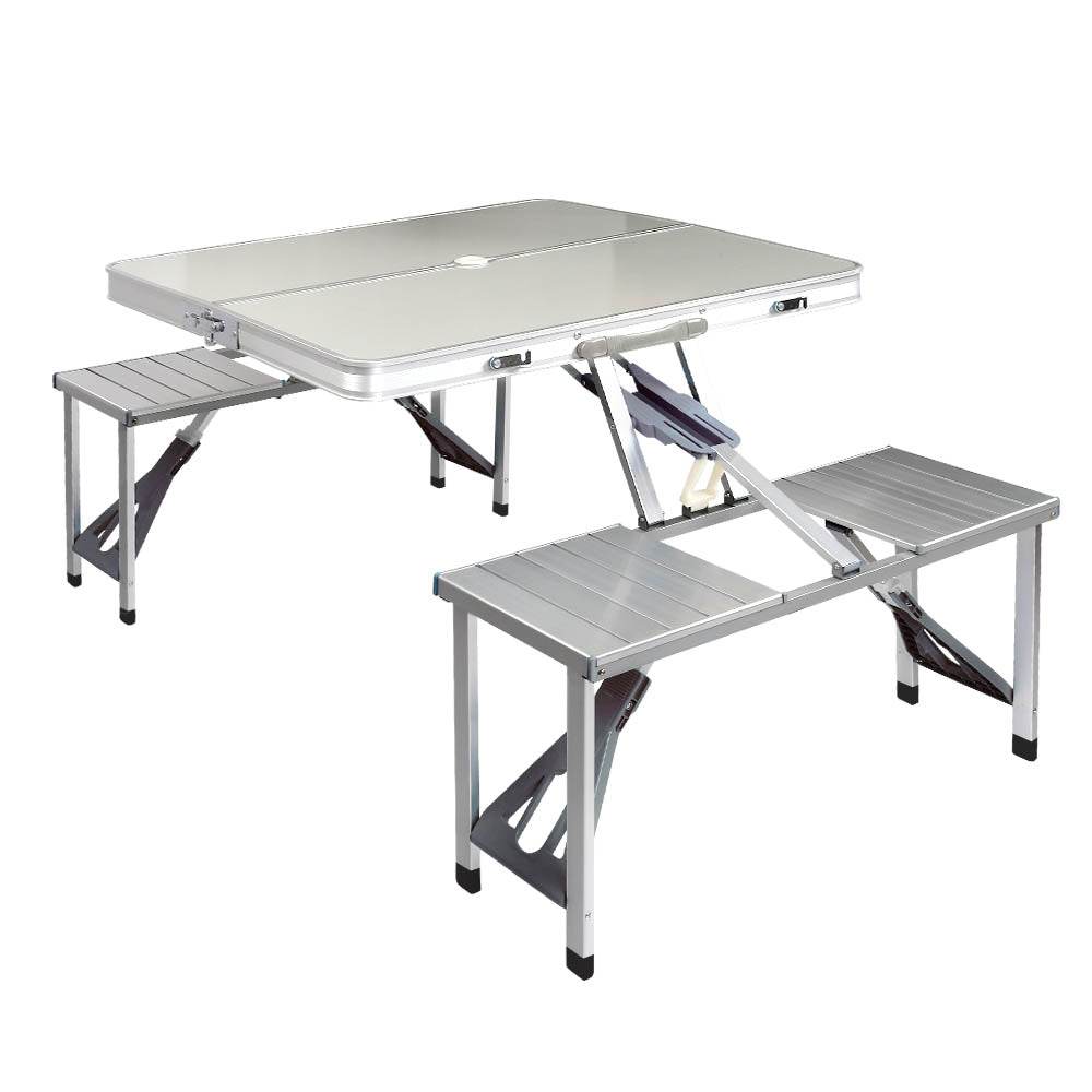 Weisshorn Folding Camping Table Outdoor Picnic BBQ With 2 Bench Chairs Set | Outdoorium