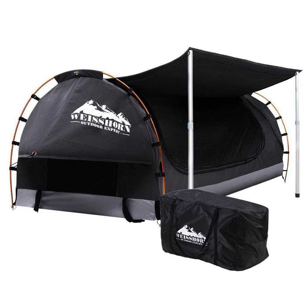 Weisshorn Double Swag Camping Swags Canvas Free Standing Dome Tent Dark Grey 4CM | Outdoorium