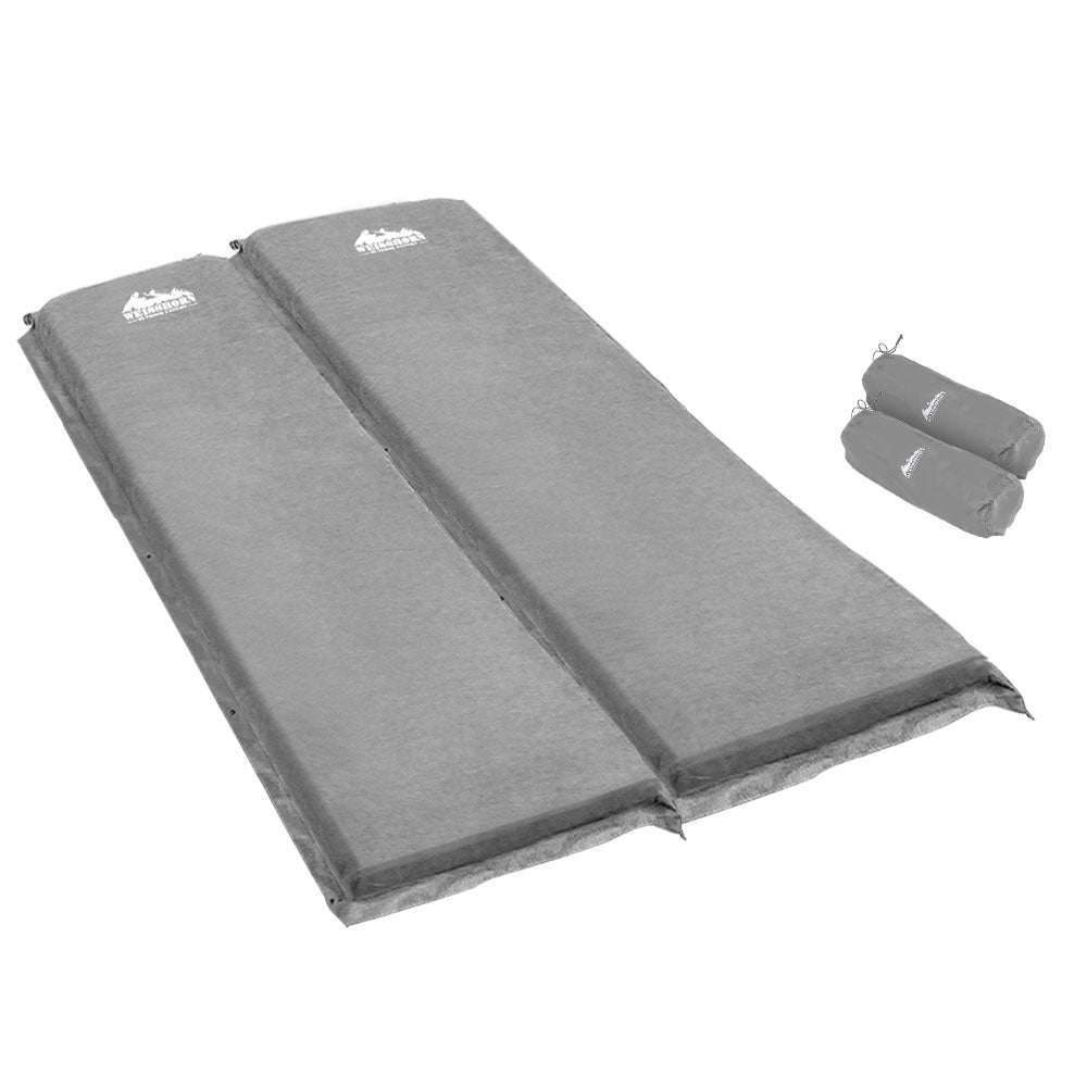 Weisshorn Self Inflating Mattress Camping Sleeping Mat Air Bed Pad Double Grey 10CM Thick - Outdoorium
