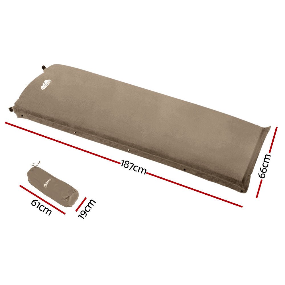 Weisshorn Single Size Self Inflating Matress Mat Joinable 10CM Thick Coffee - Outdoorium