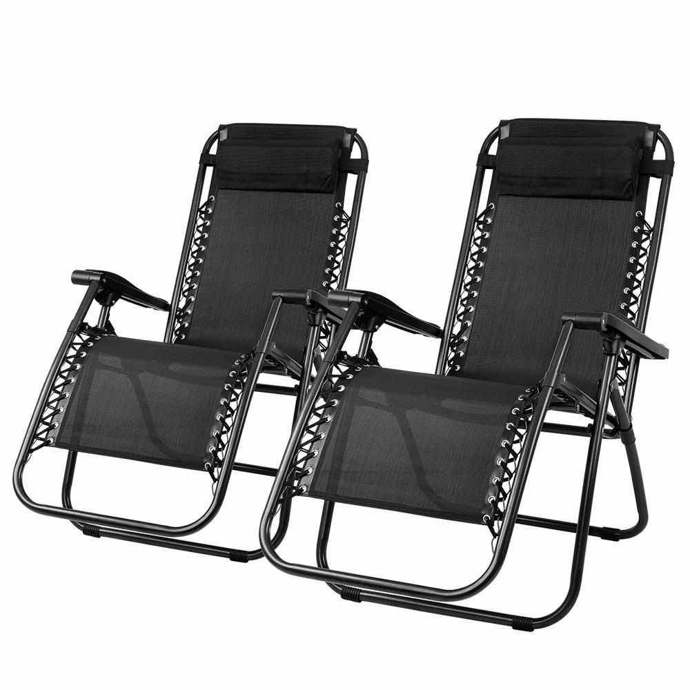 Gardeon 2PC Zero Gravity Chair Folding Outdoor Recliner Adjustable Sun Lounge Camping Black | Outdoorium