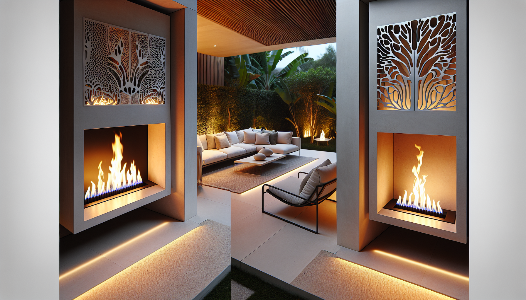 Outdoor living space with Planika and Decoflame bioethanol fireplaces