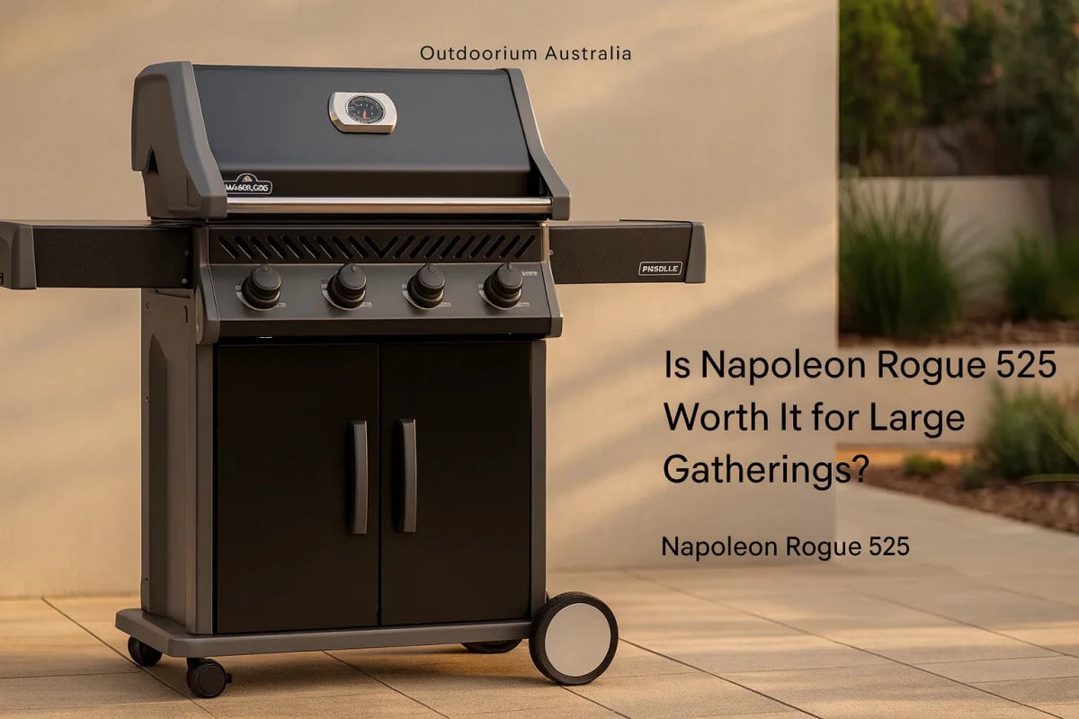 Napoleon Rogue 525 gas BBQ from the Napoleon Rogue Series in an Australian alfresco entertaining area