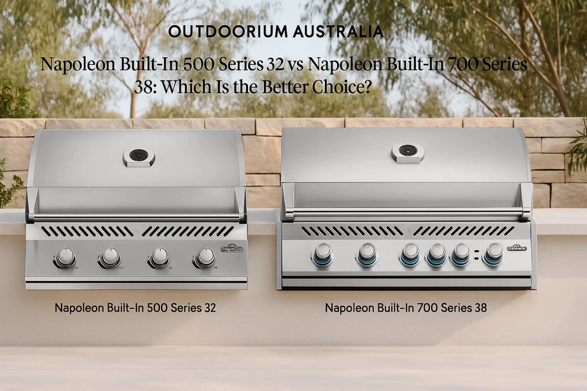 Napoleon Built-In 500 Series 32 and Napoleon Built-In 700 Series 38 built-in BBQs in a premium Australian outdoor kitchen.