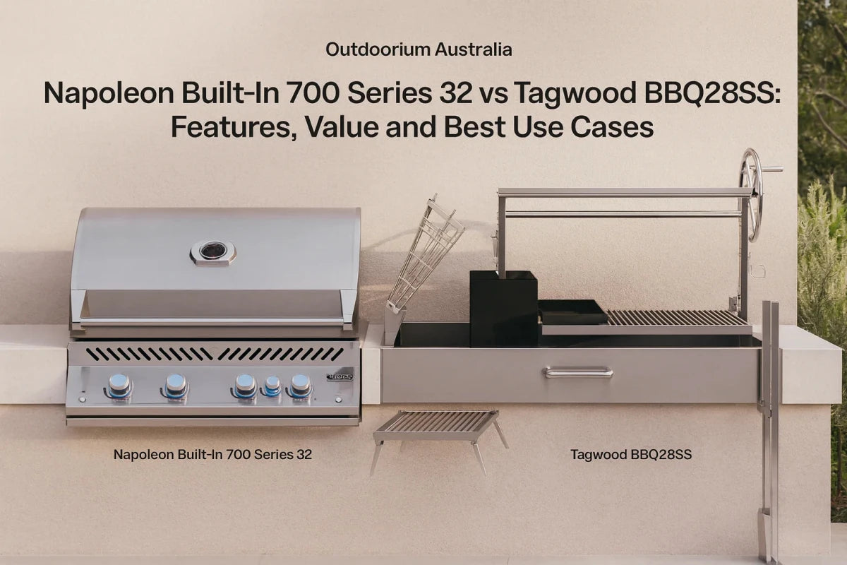 Napoleon Built-In 700 Series 32 beside a Tagwood BBQ28SS in a premium Australian alfresco BBQ setting
