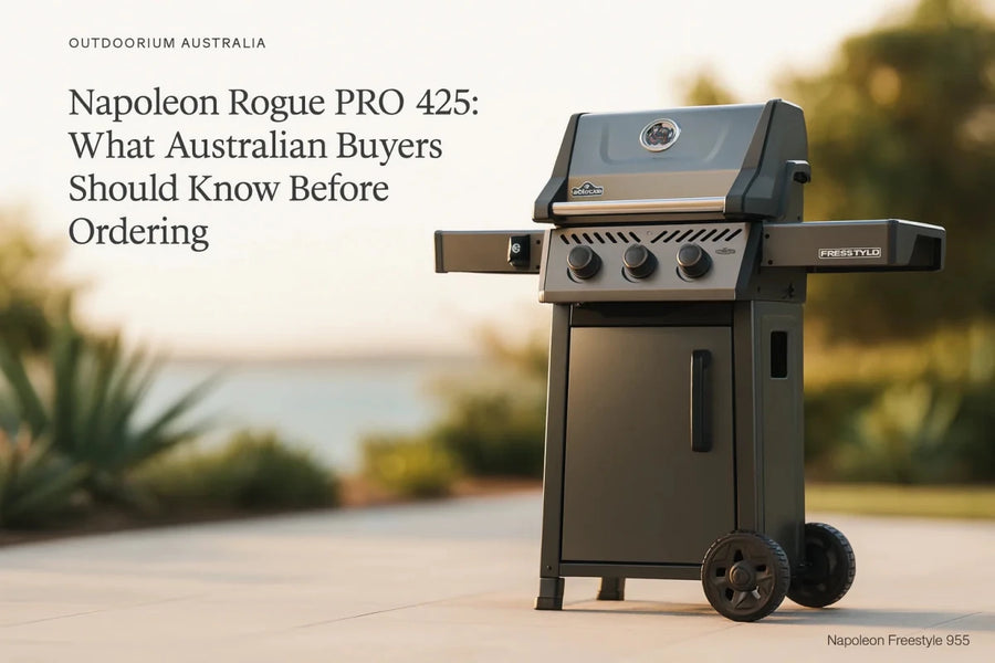 Napoleon Rogue PRO 425 gas BBQ from the Rogue Series in a premium Australian outdoor kitchen setting