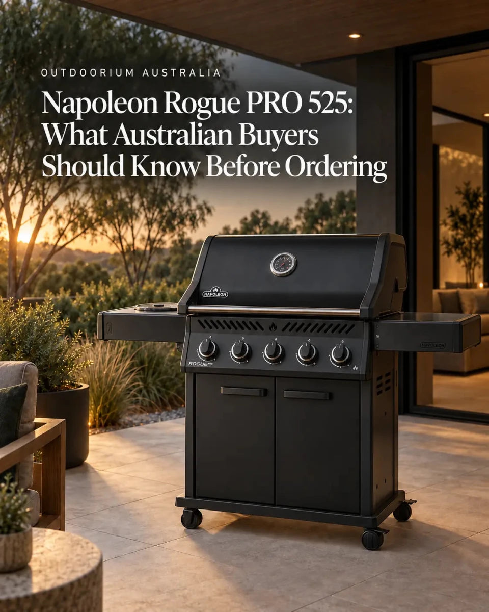 Napoleon Rogue PRO 525 gas BBQ in a premium Australian alfresco outdoor kitchen setting