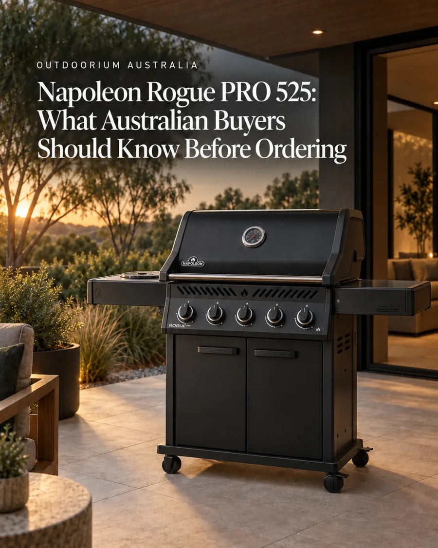 Napoleon Rogue PRO 525 gas BBQ in a premium Australian alfresco outdoor kitchen setting