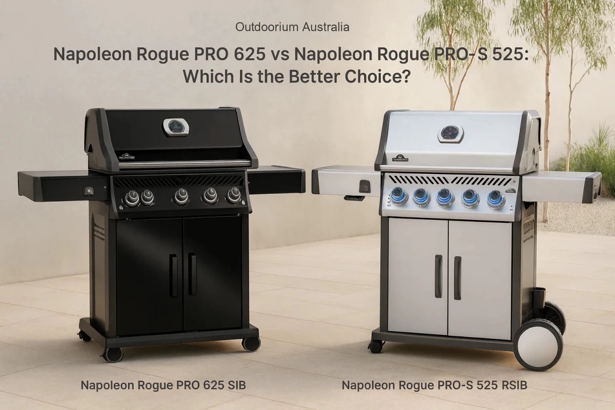 Napoleon Rogue Series gas BBQ in a premium Australian alfresco kitchen setting