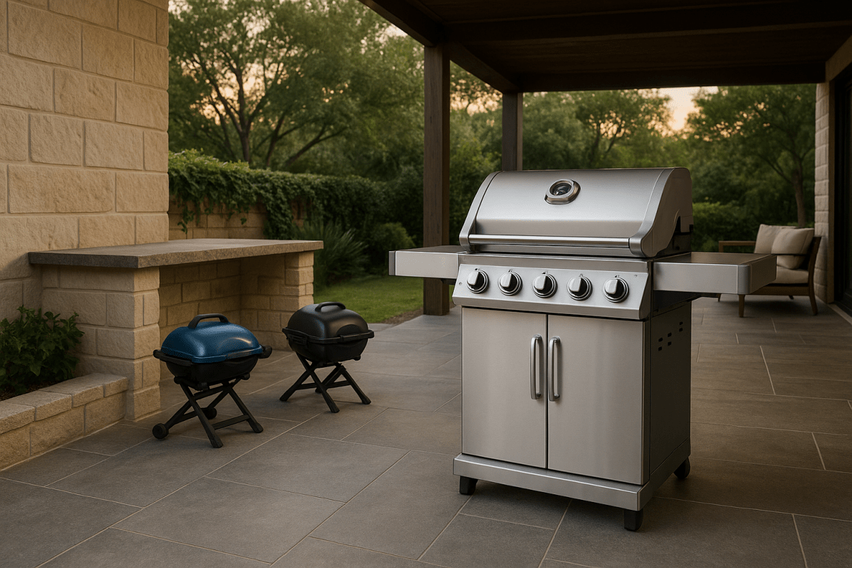 Napoleon TravelQ PRO285 and Napoleon Freestyle gas BBQs in a premium Australian alfresco setting