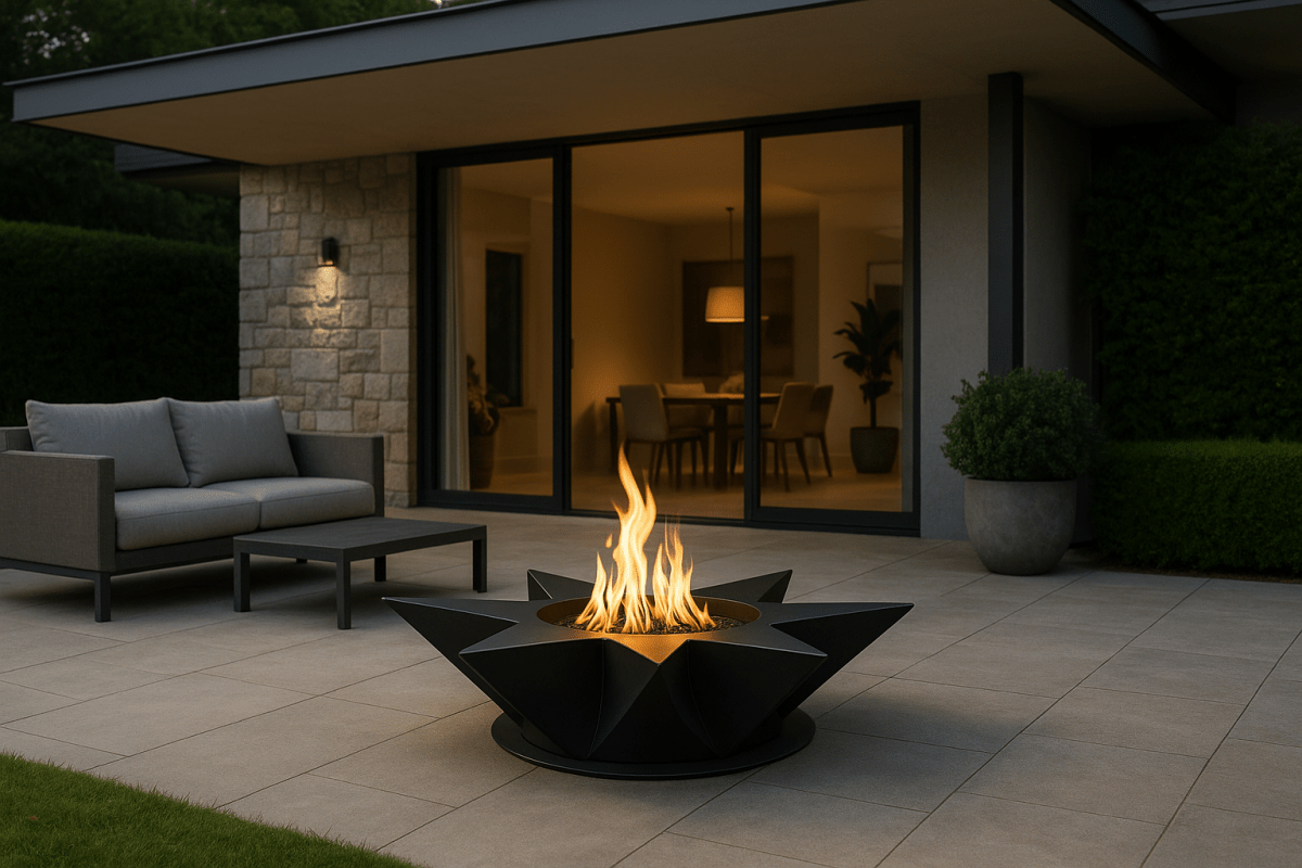 Planika Galio Star outdoor gas fire pit in a premium Australian alfresco setting