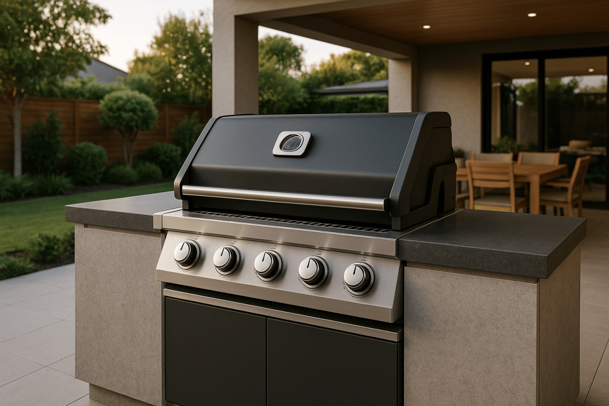 Napoleon 700 Series built-in stainless steel BBQ integrated into a premium Australian outdoor kitchen.