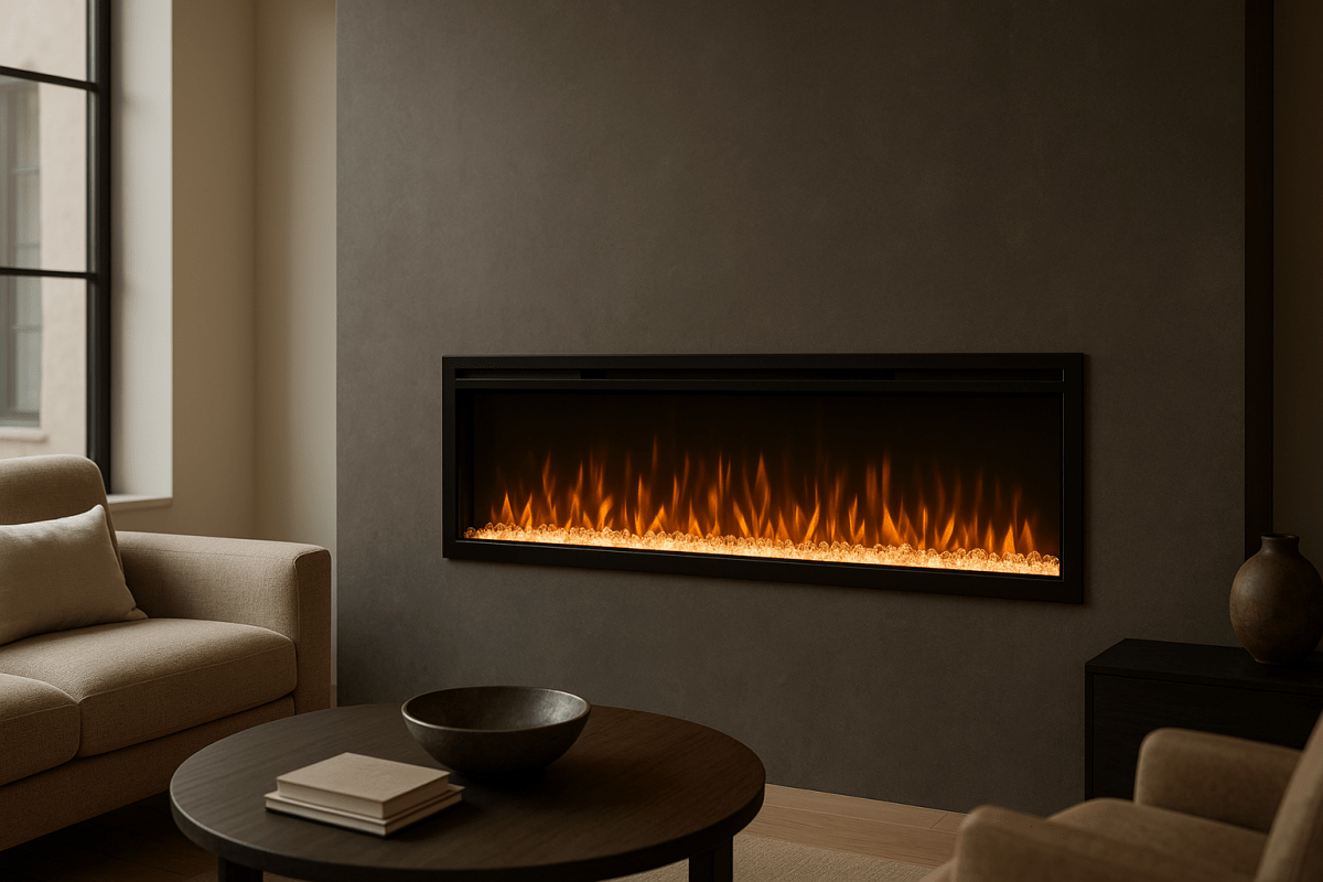 Napoleon Entice electric fireplace with modern glass-front flame display in a contemporary Australian living space