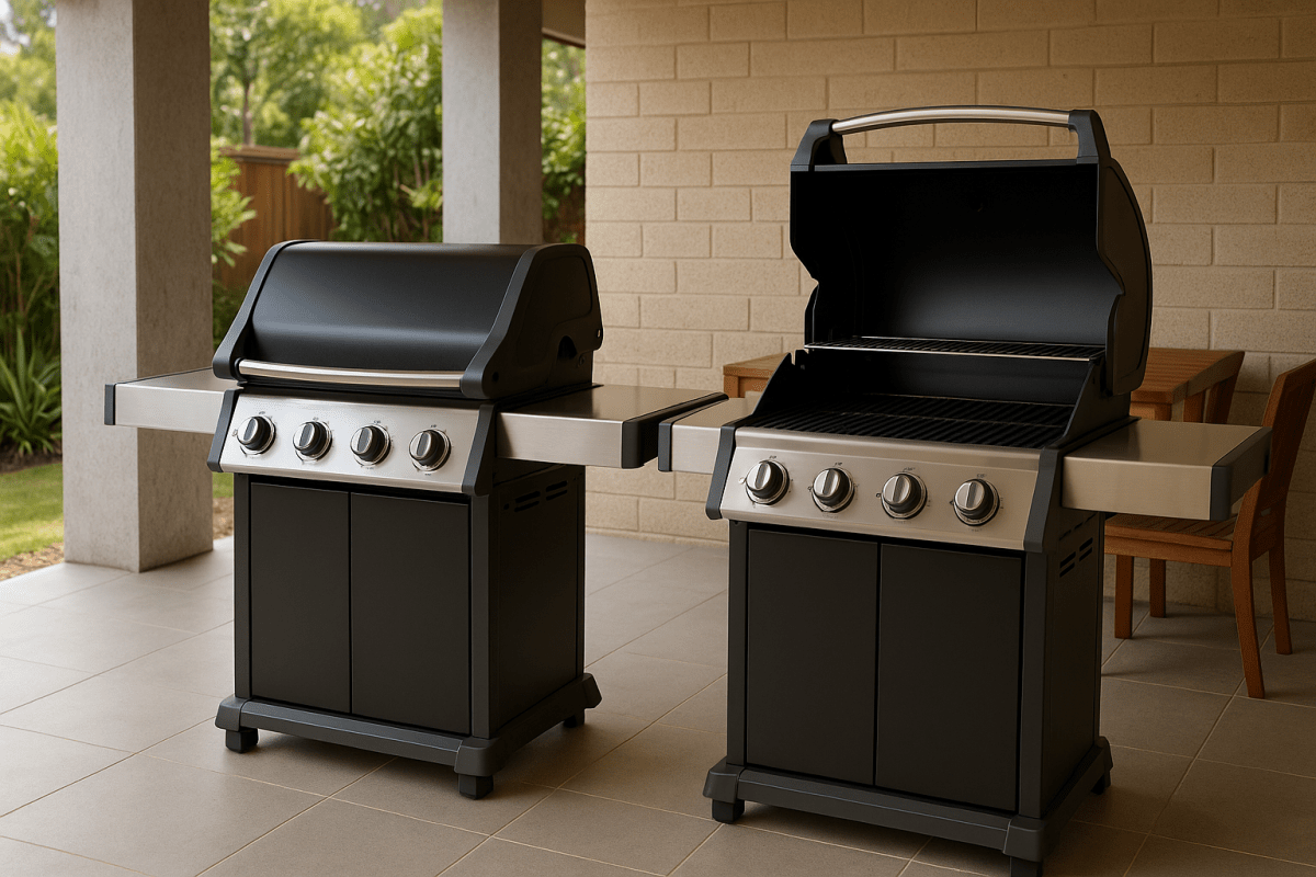 Premium Napoleon built-in stainless steel BBQ in an Australian outdoor kitchen.