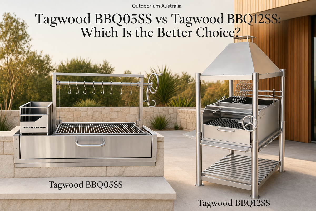 Tagwood BBQ05SS and Tagwood BBQ12SS Argentinian-style parrilla BBQs in a premium Australian alfresco setting